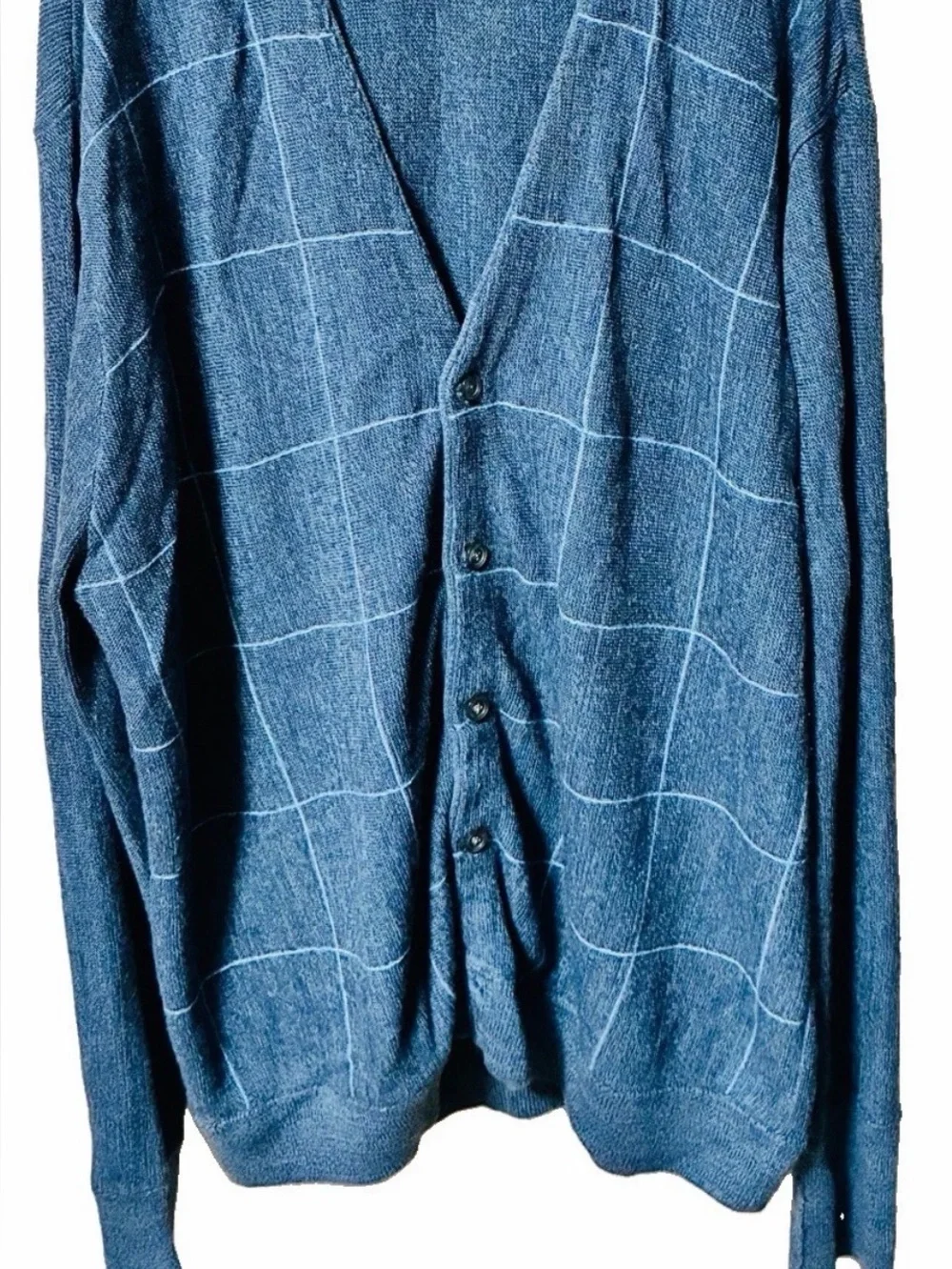 Men's Cypress Links vintage Blue Windowpane Button-Up Knit Cardigan SZ XXL